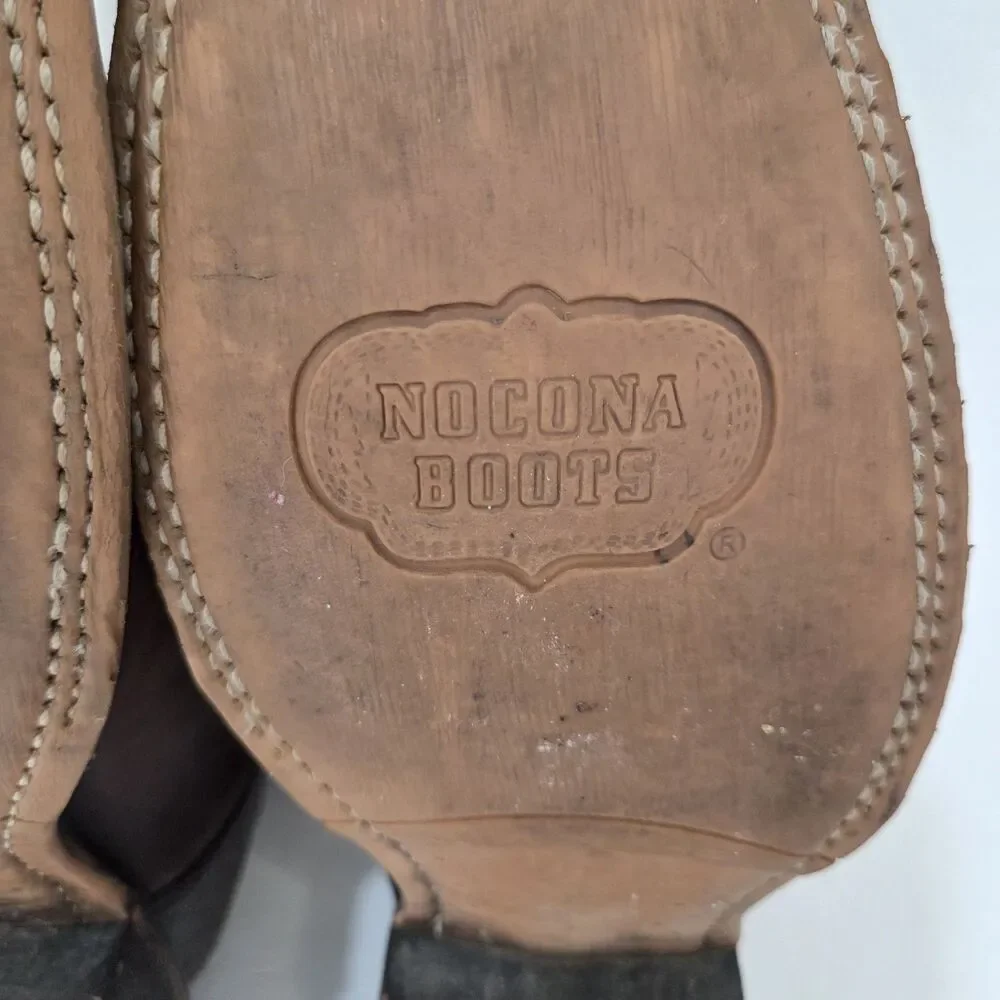 Nocona Men's Henry Western Boots Antique Brown Vtg Stone Square Toe Size 9.5 D